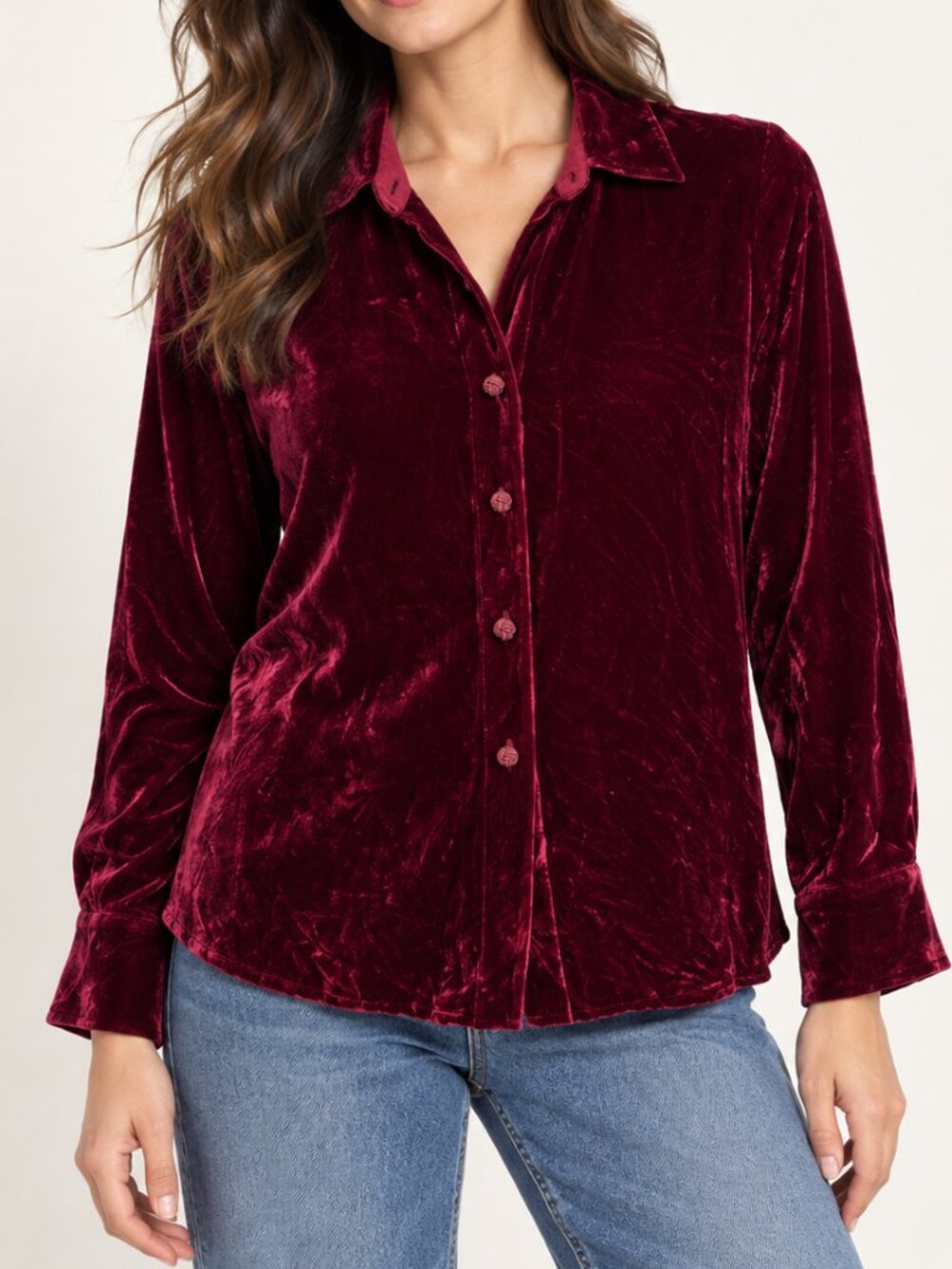 Vintage Petite Sophisticate Burgundy Silk Blend Velvet Shirt S